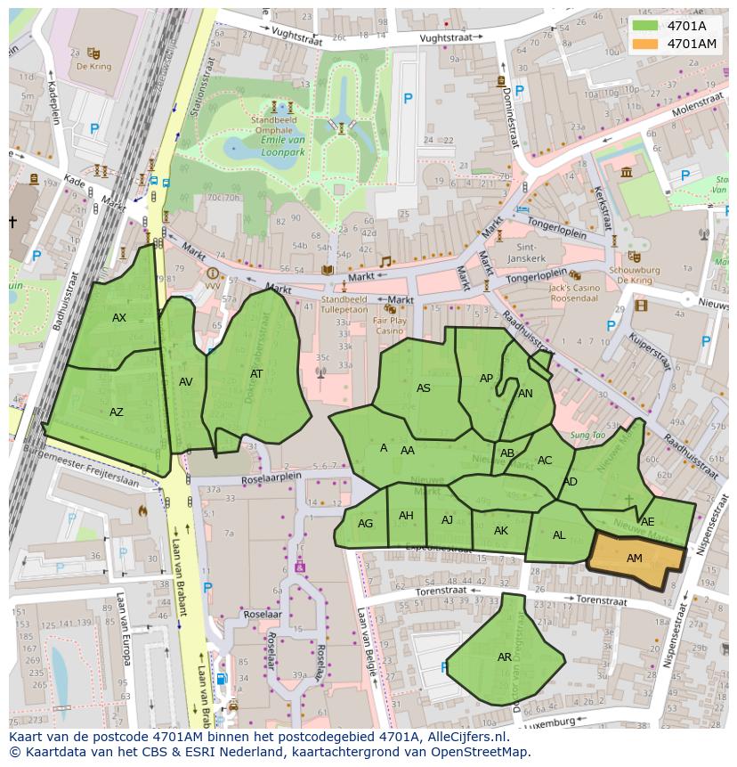 Afbeelding van het postcodegebied 4701 AM op de kaart.