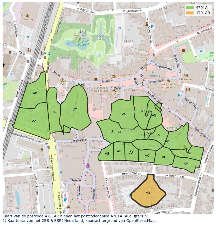 Afbeelding van het postcodegebied 4701 AR op de kaart.