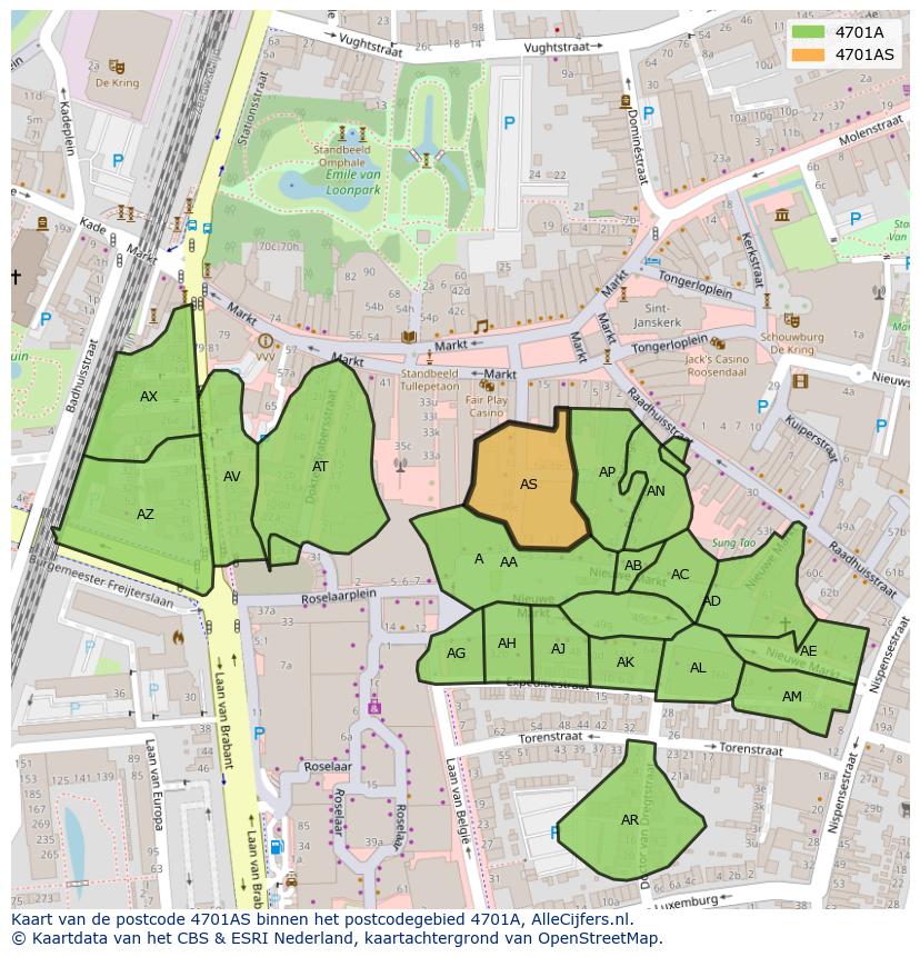 Afbeelding van het postcodegebied 4701 AS op de kaart.