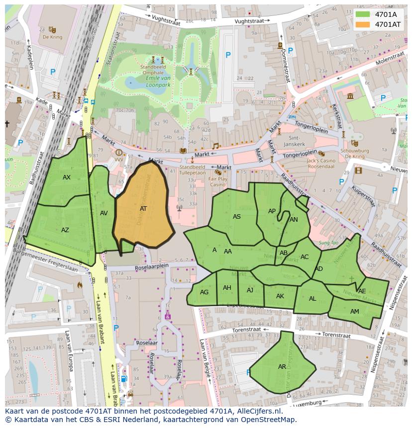 Afbeelding van het postcodegebied 4701 AT op de kaart.