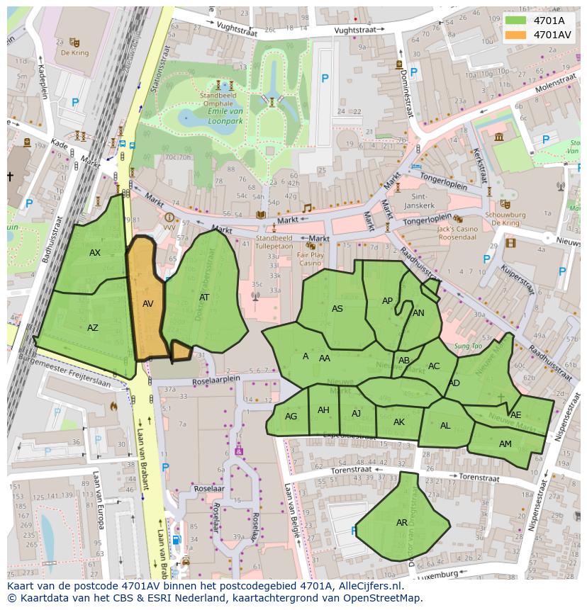 Afbeelding van het postcodegebied 4701 AV op de kaart.