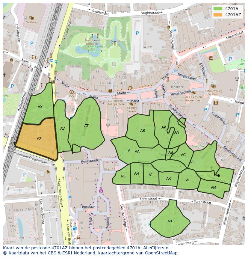 Afbeelding van het postcodegebied 4701 AZ op de kaart.