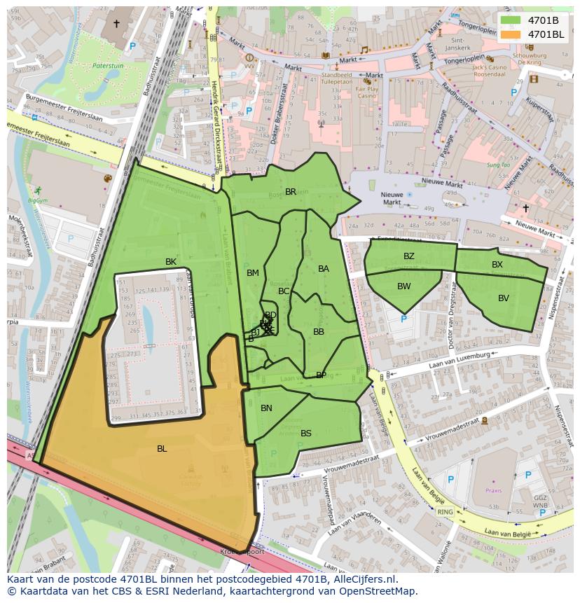 Afbeelding van het postcodegebied 4701 BL op de kaart.