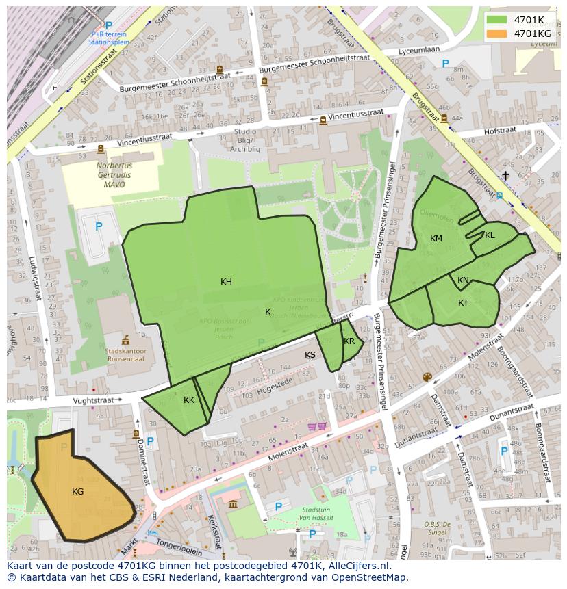 Afbeelding van het postcodegebied 4701 KG op de kaart.