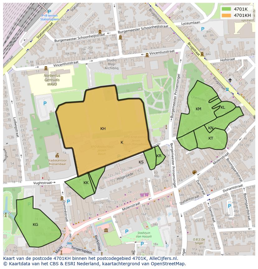 Afbeelding van het postcodegebied 4701 KH op de kaart.