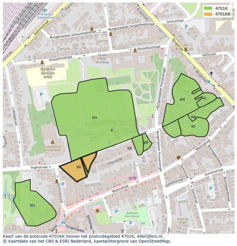 Afbeelding van het postcodegebied 4701 KK op de kaart.