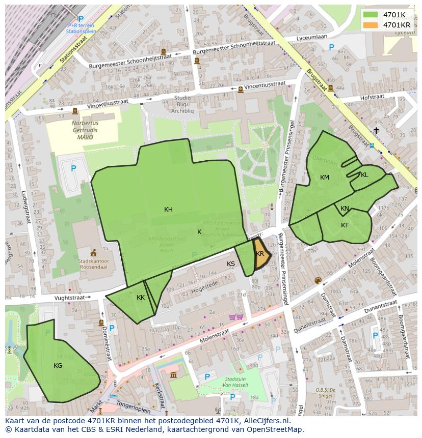 Afbeelding van het postcodegebied 4701 KR op de kaart.