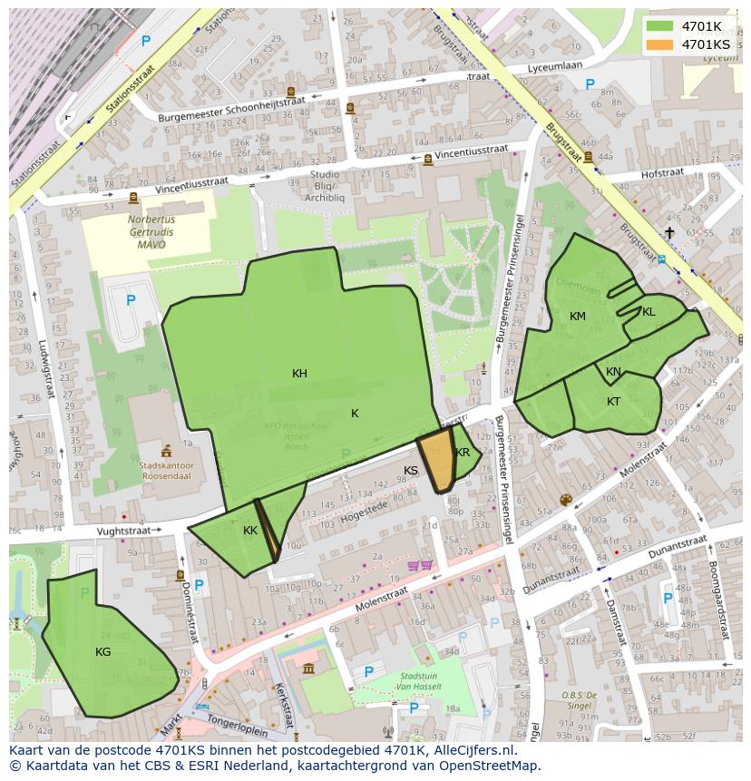 Afbeelding van het postcodegebied 4701 KS op de kaart.