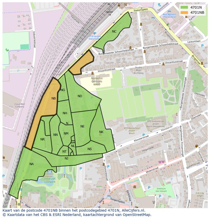 Afbeelding van het postcodegebied 4701 NB op de kaart.