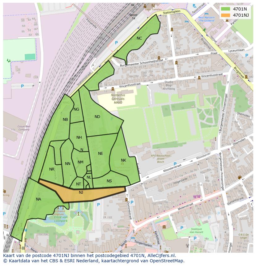 Afbeelding van het postcodegebied 4701 NJ op de kaart.