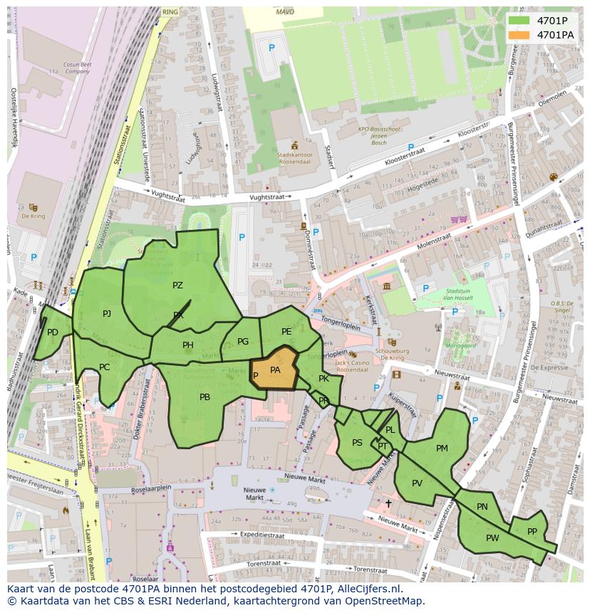 Afbeelding van het postcodegebied 4701 PA op de kaart.