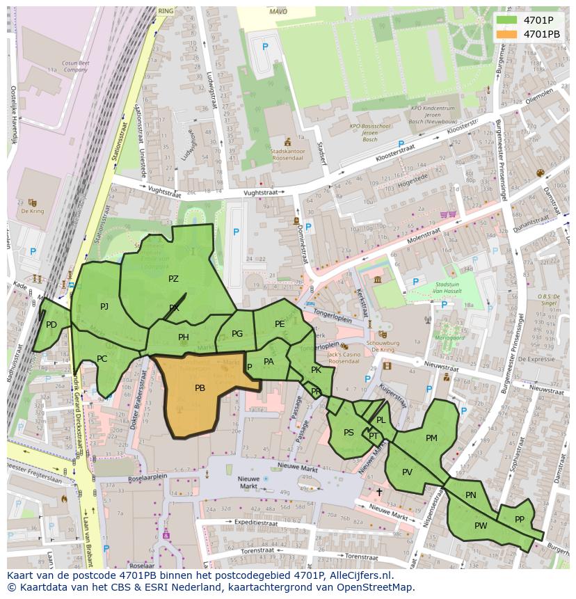 Afbeelding van het postcodegebied 4701 PB op de kaart.