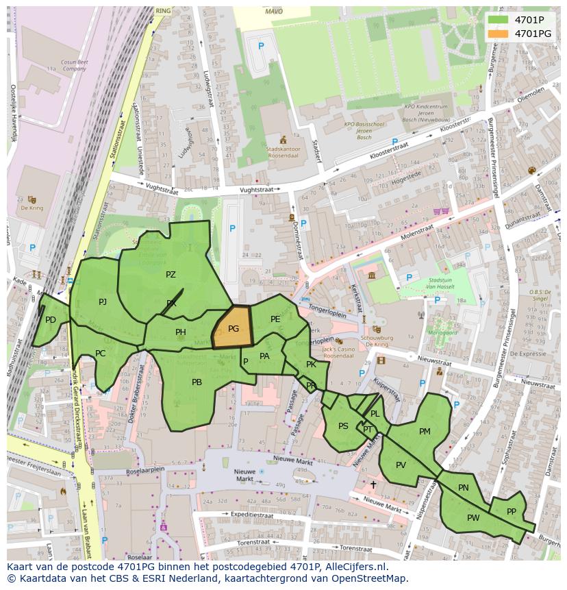 Afbeelding van het postcodegebied 4701 PG op de kaart.