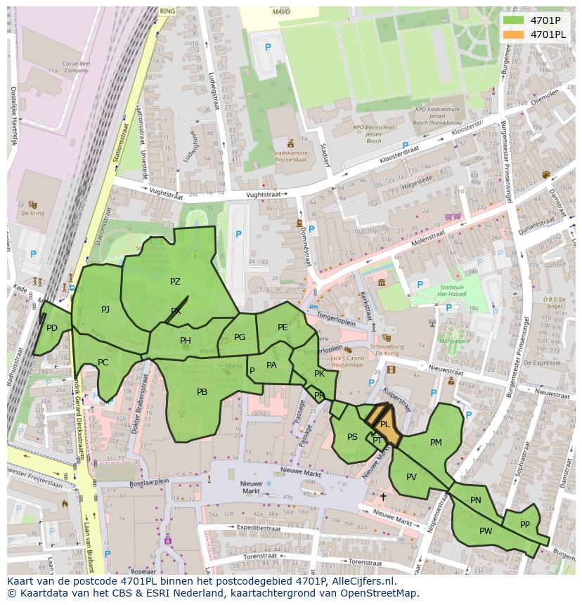 Afbeelding van het postcodegebied 4701 PL op de kaart.