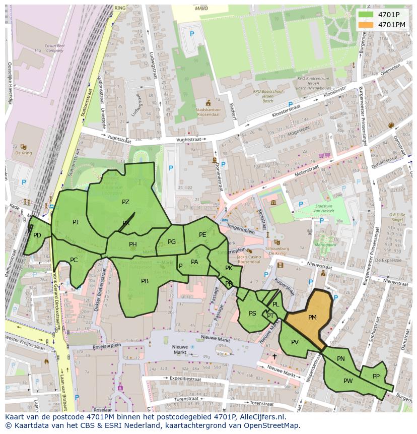 Afbeelding van het postcodegebied 4701 PM op de kaart.