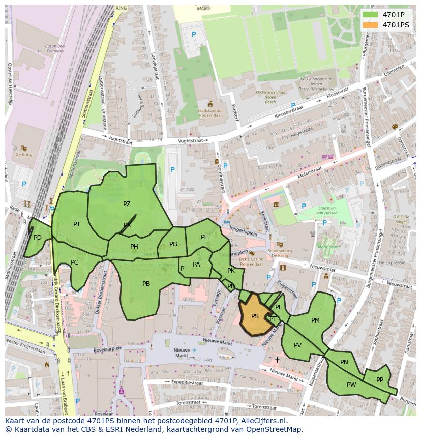 Afbeelding van het postcodegebied 4701 PS op de kaart.