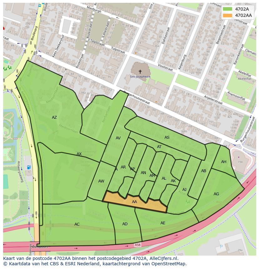 Afbeelding van het postcodegebied 4702 AA op de kaart.