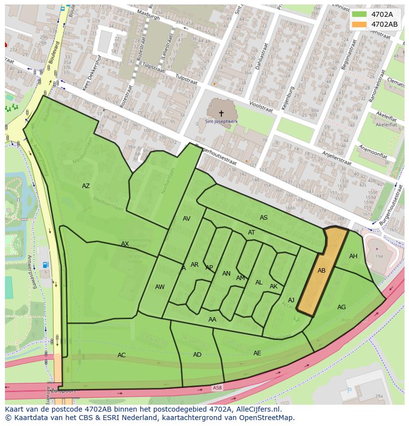 Afbeelding van het postcodegebied 4702 AB op de kaart.