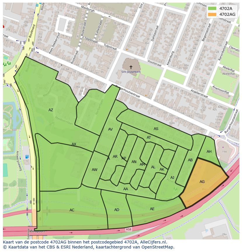 Afbeelding van het postcodegebied 4702 AG op de kaart.