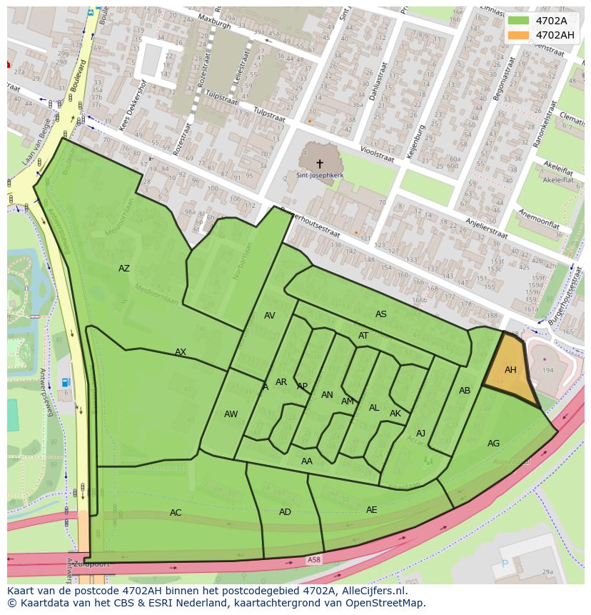 Afbeelding van het postcodegebied 4702 AH op de kaart.
