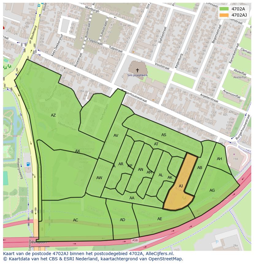 Afbeelding van het postcodegebied 4702 AJ op de kaart.