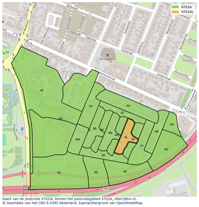 Afbeelding van het postcodegebied 4702 AL op de kaart.