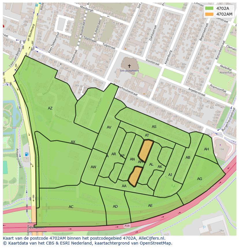Afbeelding van het postcodegebied 4702 AM op de kaart.