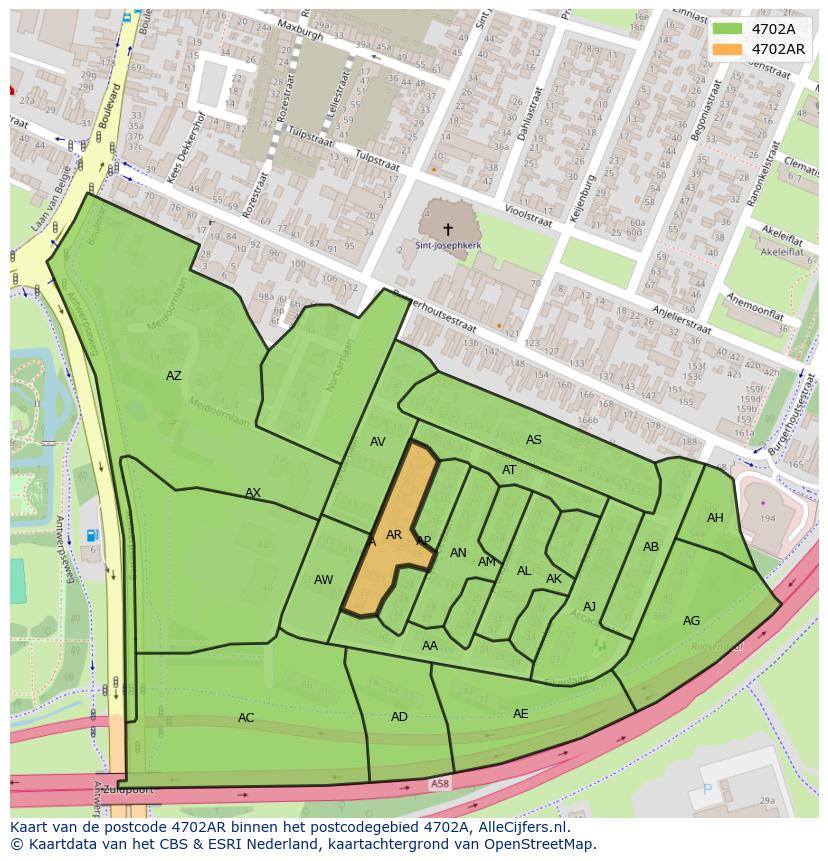Afbeelding van het postcodegebied 4702 AR op de kaart.
