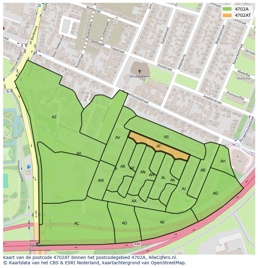 Afbeelding van het postcodegebied 4702 AT op de kaart.