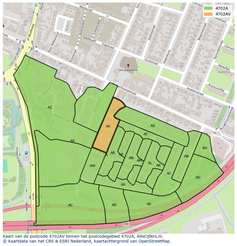 Afbeelding van het postcodegebied 4702 AV op de kaart.