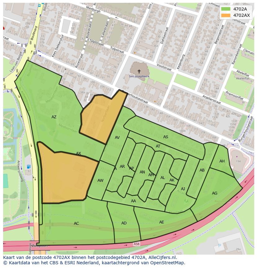 Afbeelding van het postcodegebied 4702 AX op de kaart.