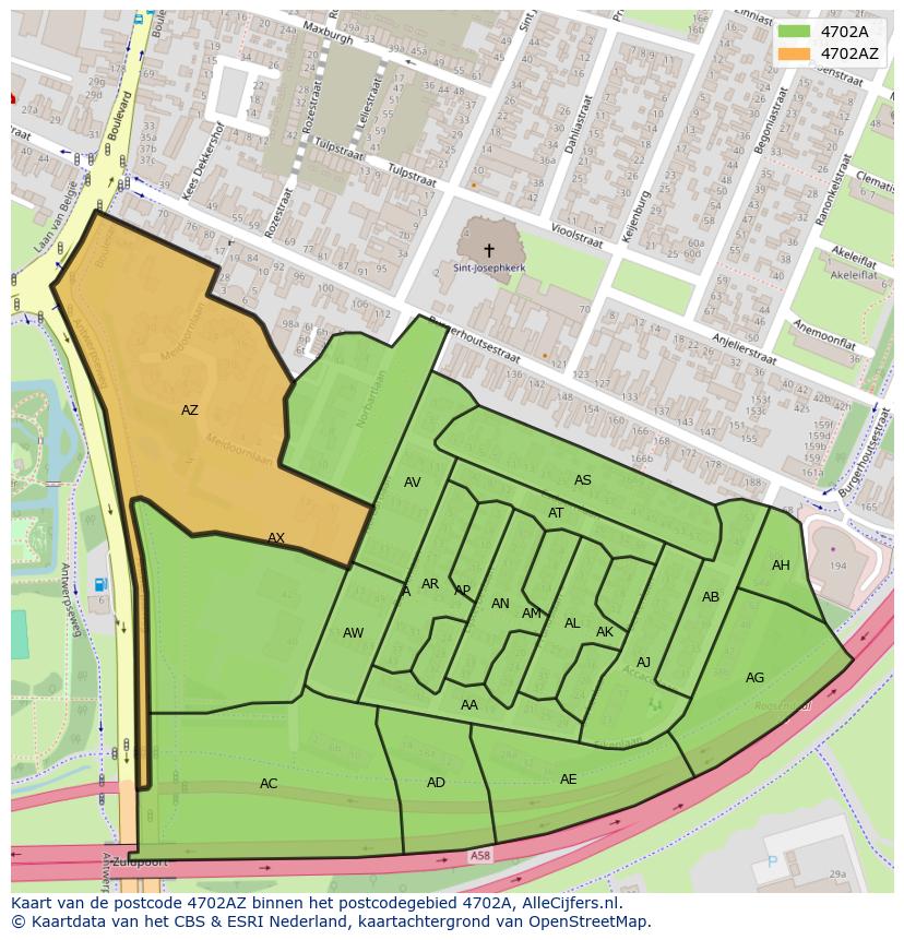 Afbeelding van het postcodegebied 4702 AZ op de kaart.