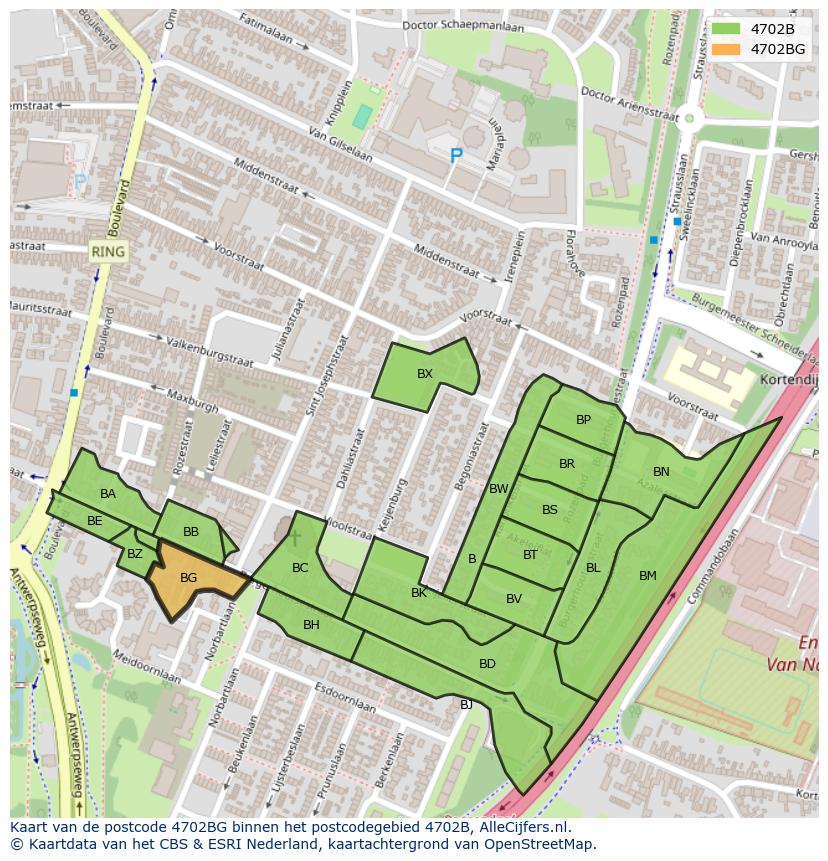 Afbeelding van het postcodegebied 4702 BG op de kaart.