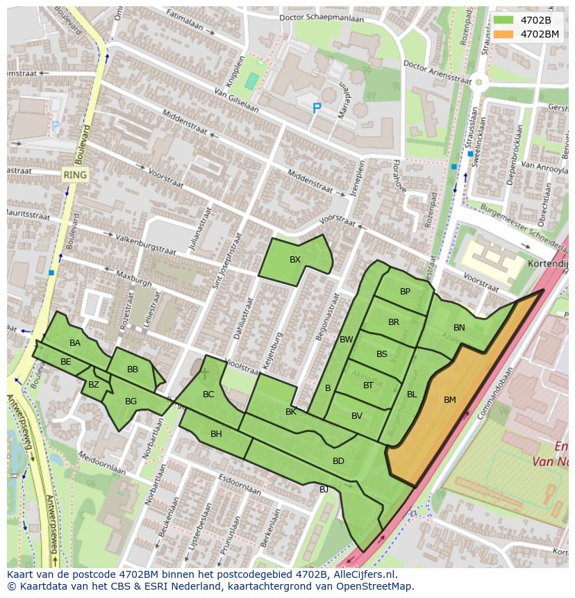 Afbeelding van het postcodegebied 4702 BM op de kaart.