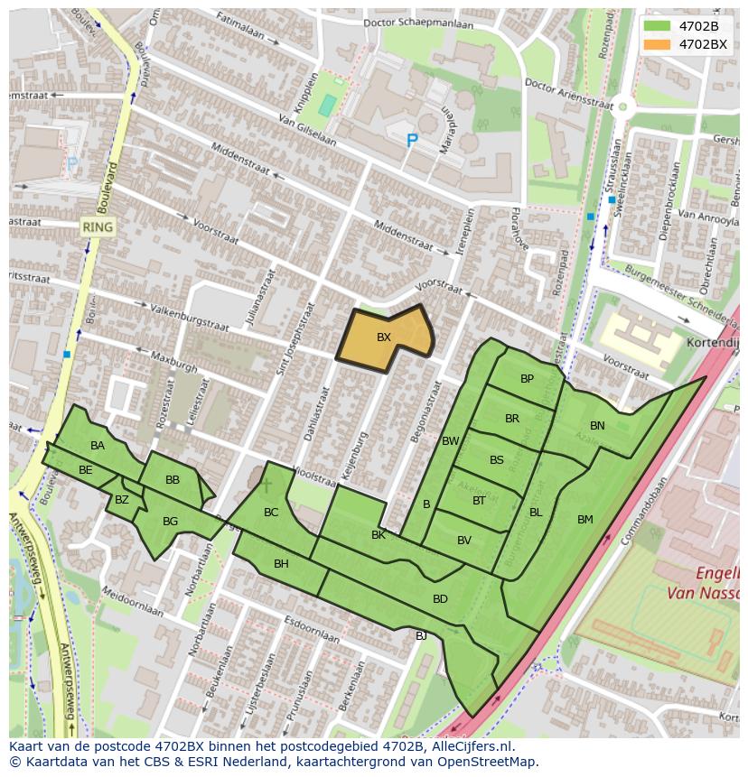 Afbeelding van het postcodegebied 4702 BX op de kaart.