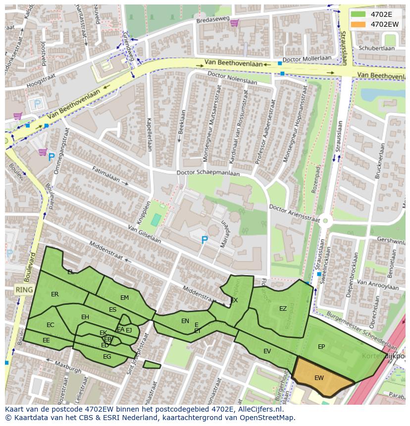 Afbeelding van het postcodegebied 4702 EW op de kaart.