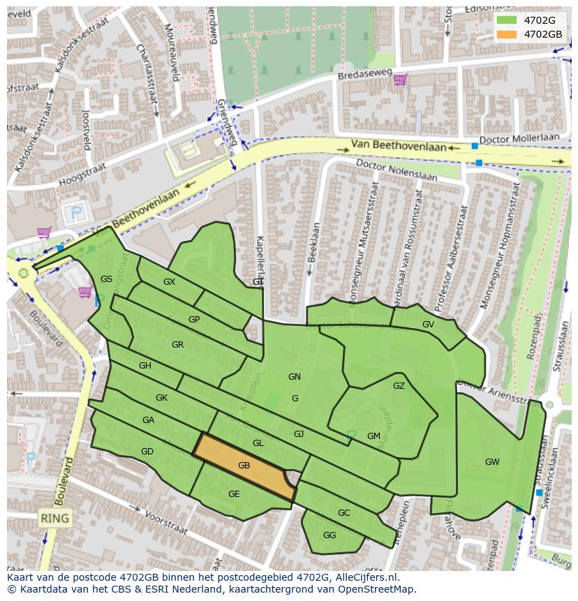 Afbeelding van het postcodegebied 4702 GB op de kaart.