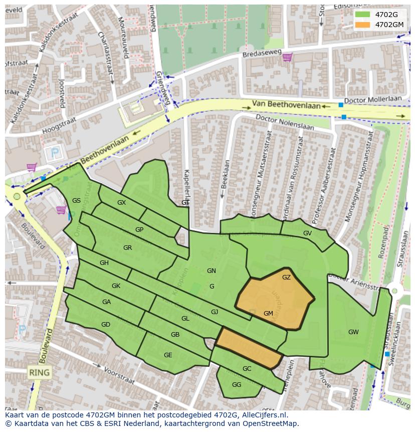 Afbeelding van het postcodegebied 4702 GM op de kaart.