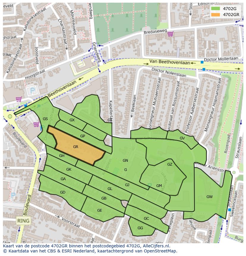 Afbeelding van het postcodegebied 4702 GR op de kaart.
