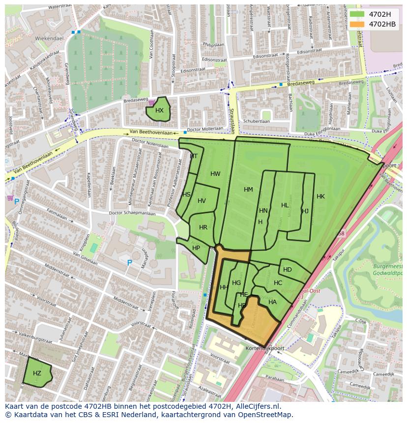 Afbeelding van het postcodegebied 4702 HB op de kaart.