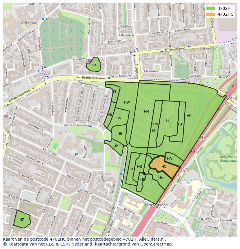 Afbeelding van het postcodegebied 4702 HC op de kaart.