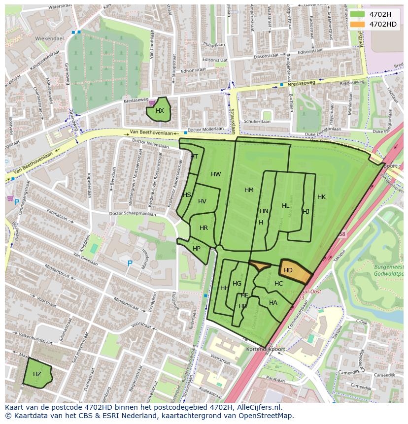 Afbeelding van het postcodegebied 4702 HD op de kaart.