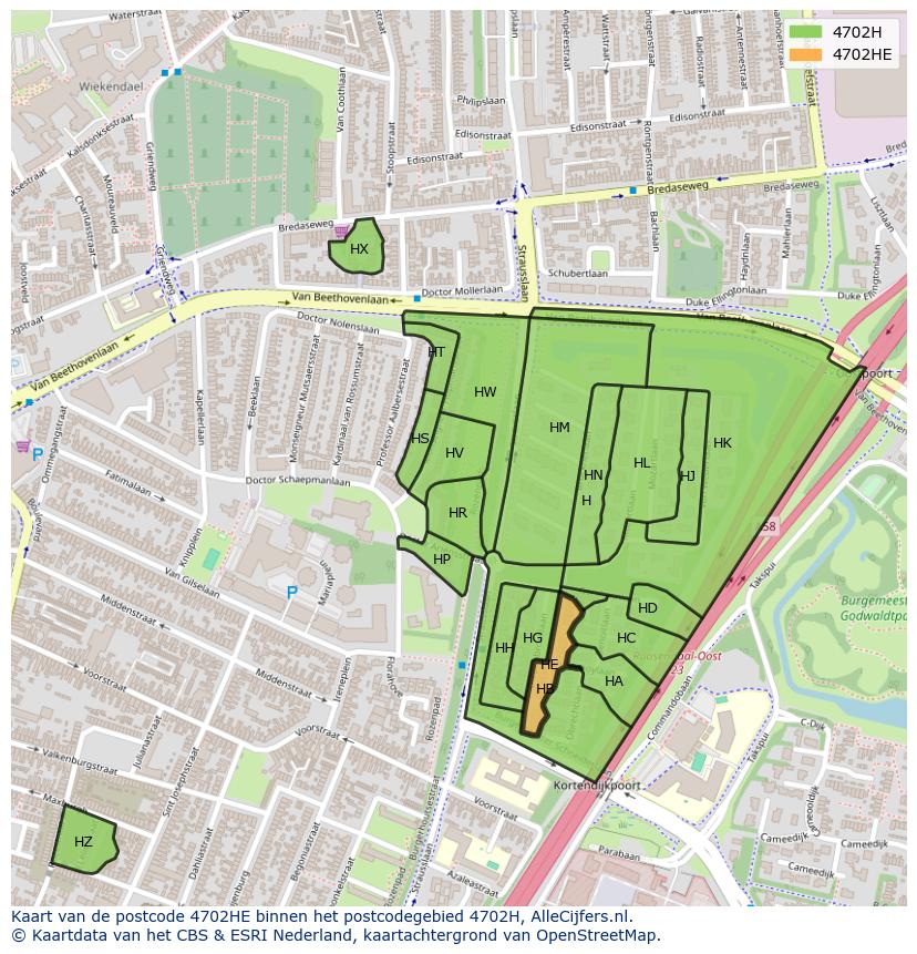 Afbeelding van het postcodegebied 4702 HE op de kaart.