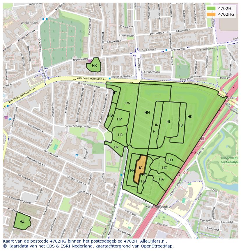 Afbeelding van het postcodegebied 4702 HG op de kaart.