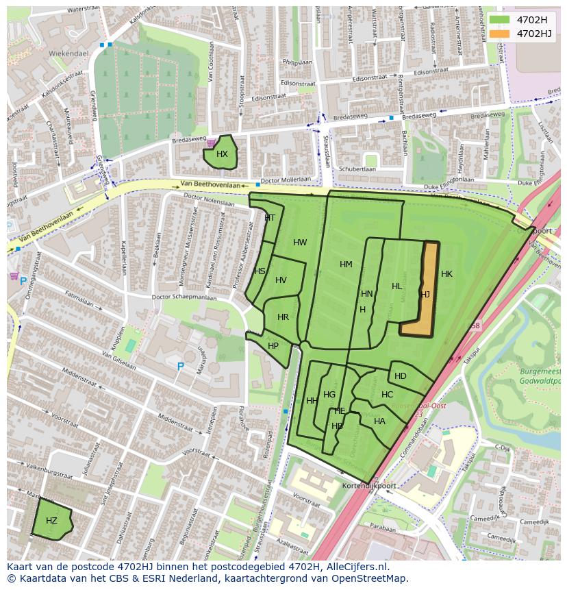 Afbeelding van het postcodegebied 4702 HJ op de kaart.