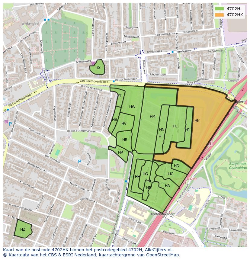 Afbeelding van het postcodegebied 4702 HK op de kaart.