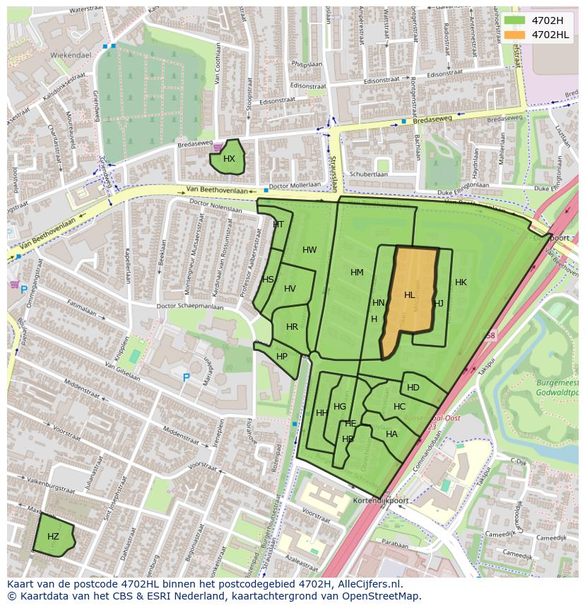 Afbeelding van het postcodegebied 4702 HL op de kaart.
