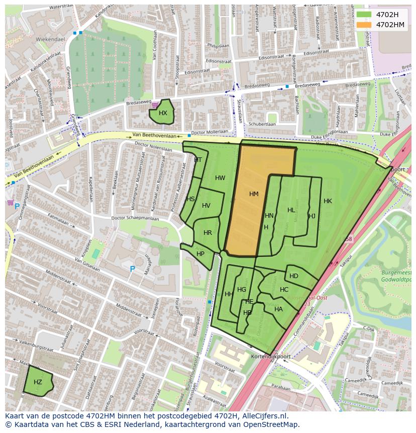 Afbeelding van het postcodegebied 4702 HM op de kaart.