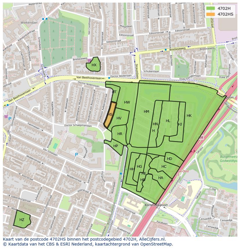 Afbeelding van het postcodegebied 4702 HS op de kaart.