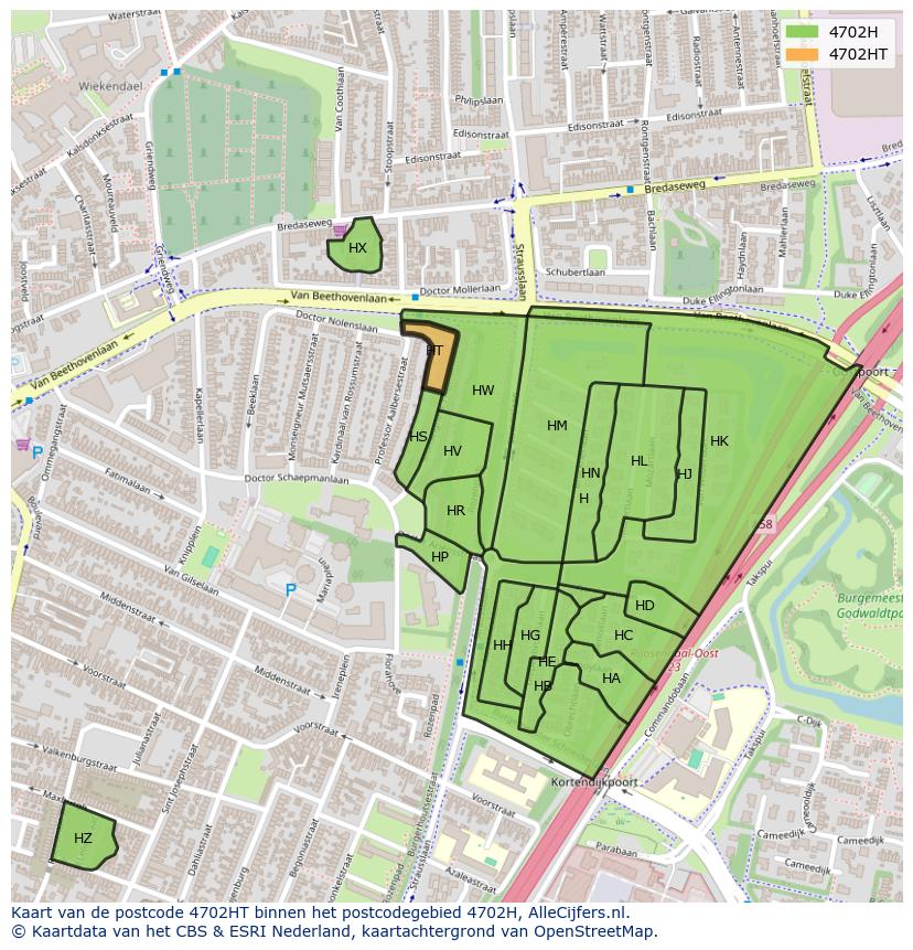 Afbeelding van het postcodegebied 4702 HT op de kaart.